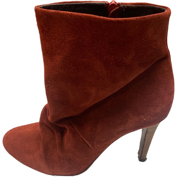 FREE PEOPLE Fairfax Suede Zip Ankle Boots Stiletto Heel Rust 39/8.5 - Picture 3 of 11
